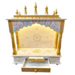 Wooden Mandir for Home | Golden & White – 24 in x 29 in x 12 in - Image 4