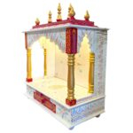 Wooden Mandir for Home | Golden & Red – 24 in x 29 in x 12 in - Image 2