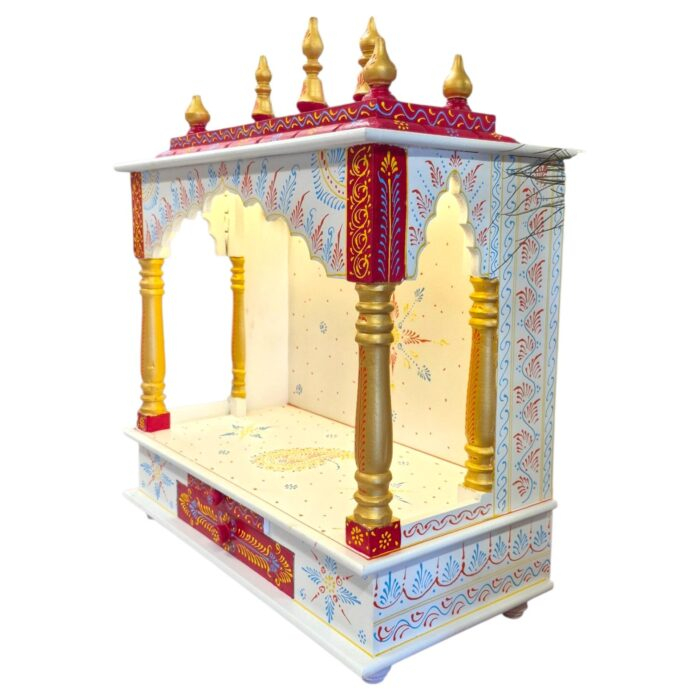 Wooden Mandir for Home | Golden & Red – 24 in x 29 in x 12 in - Image 2