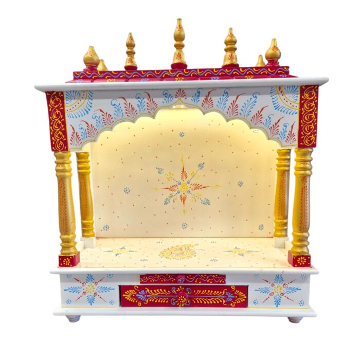 Wooden Mandir for Home | Golden & Red – 24 in x 29 in x 12 in - Image 4