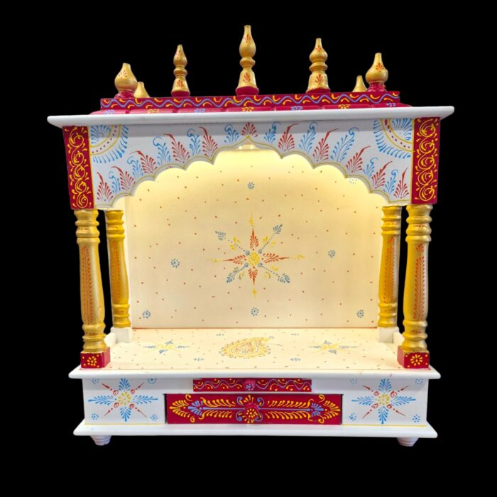 Wooden Mandir for Home | Golden & Red – 24 in x 29 in x 12 in - Image 6