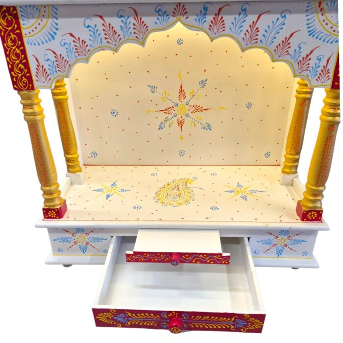 Wooden Mandir for Home | Golden & Red – 24 in x 29 in x 12 in - Image 3