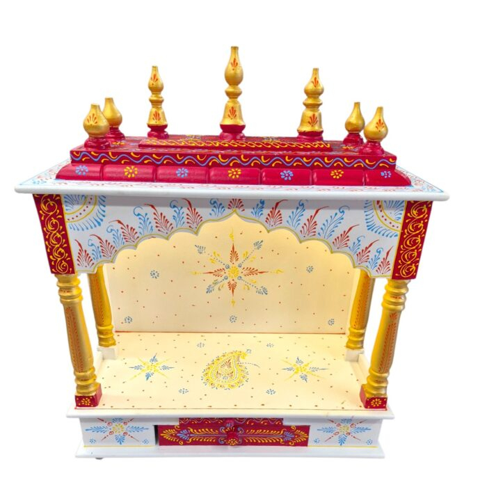 Wooden Mandir for Home | Golden & Red – 24 in x 29 in x 12 in - Image 5