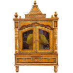 Wooden mandir with glass doors