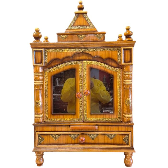 Wooden mandir with glass doors