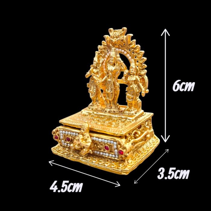 Compact 6cm high, 4.5cm wide gold-plated copper kumkum box with matte texture.