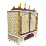 Side profile view of the wooden puja mandir