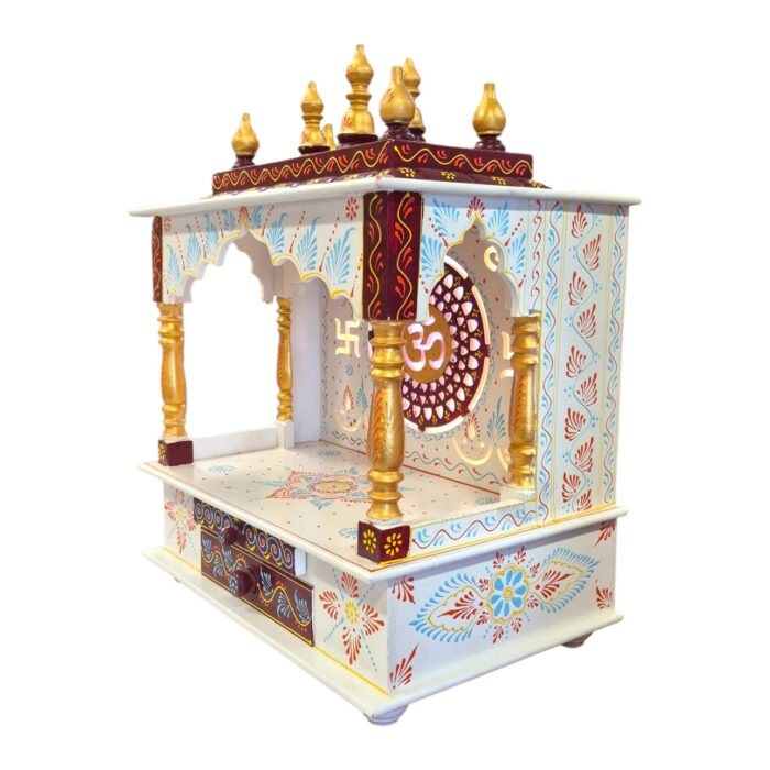 Wooden Mandir for Home | Golden & Maroon – 18 in x 23 in x 12 in - Image 3