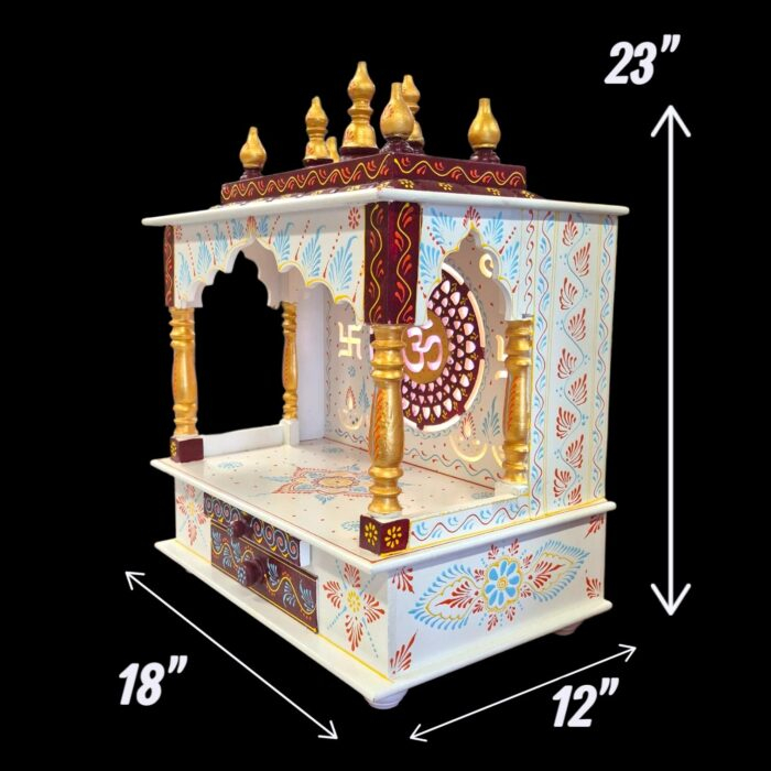 Wooden Mandir for Home | Golden & Maroon – 18 in x 23 in x 12 in - Image 8