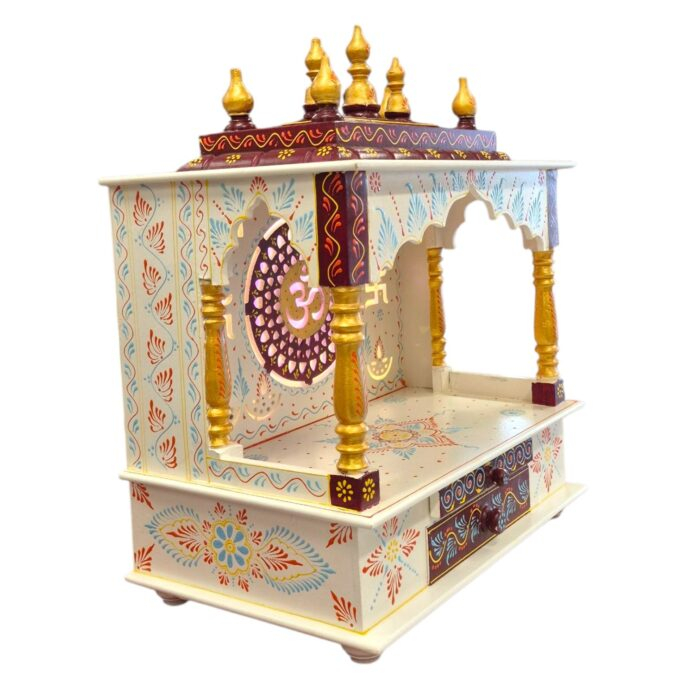 Wooden Mandir for Home | Golden & Maroon – 18 in x 23 in x 12 in - Image 2
