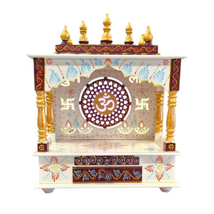 Wooden Mandir for Home | Golden & Maroon – 18 in x 23 in x 12 in - Image 4
