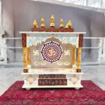Wooden Mandir for Home | Golden & Maroon – 18 in x 23 in x 12 in