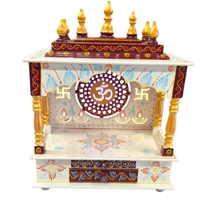 Wooden Mandir for Home | Golden & Maroon – 18 in x 23 in x 12 in - Image 5