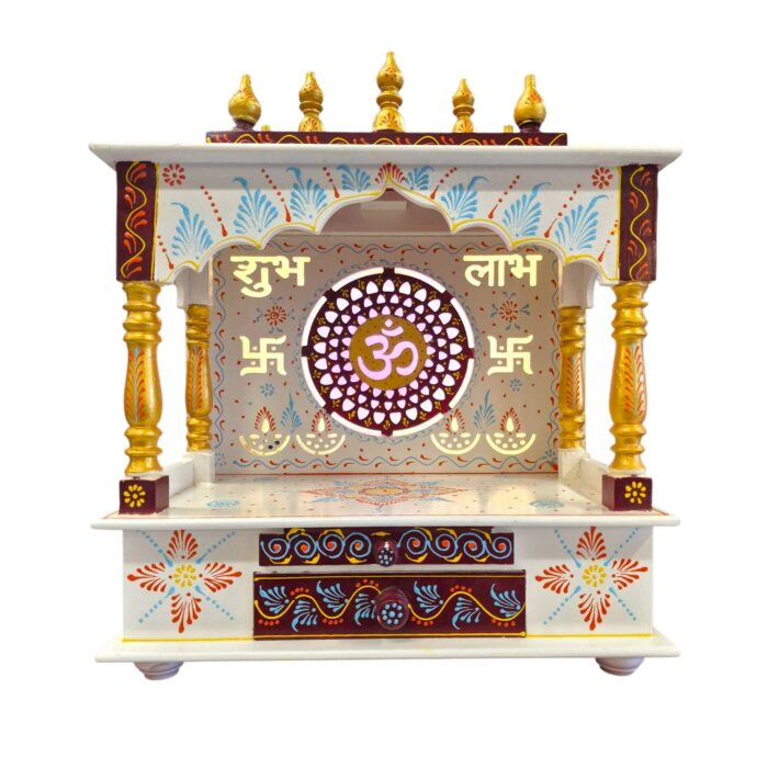 Wooden Mandir for Home | Golden & Maroon – 18 in x 23 in x 12 in - Image 6