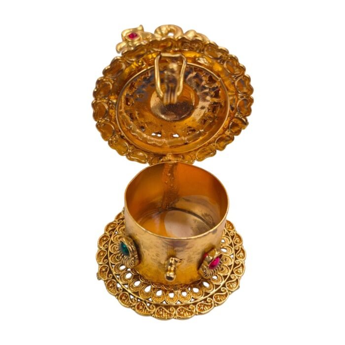 Peacock shaped kumkum box with open lid