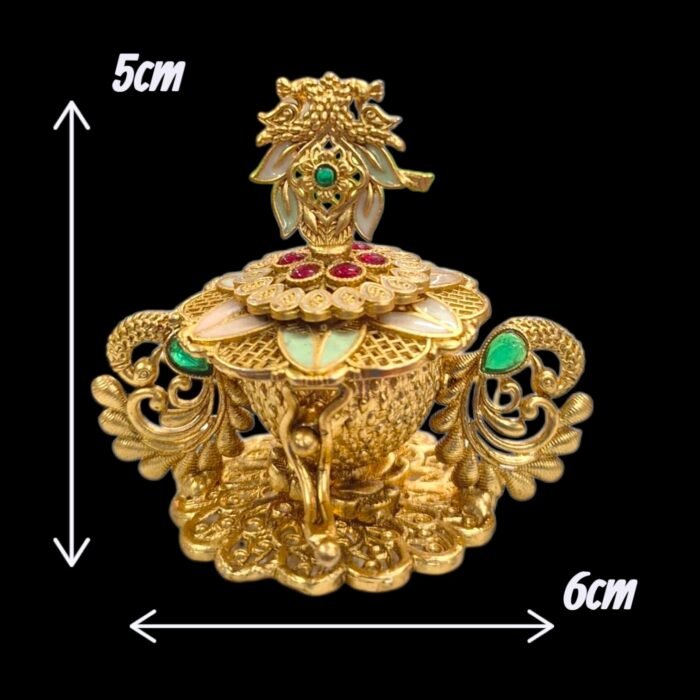 Dimensions of Small 6.5cm high peacock design kumkum box