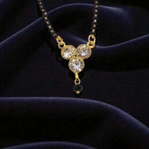 Close up of the small 3 stone mangal sutra for everyday wearing