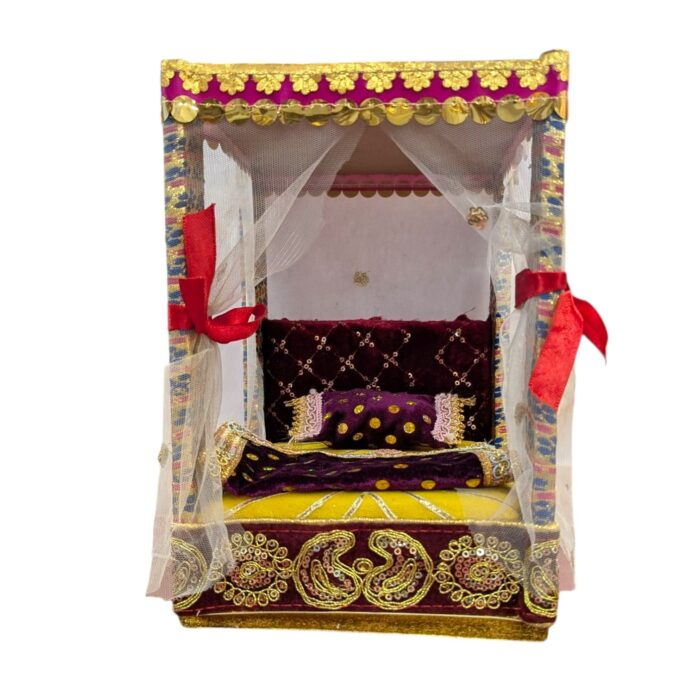 Laddu Gopal Bedroom with Net curtains – Yellow | Small – 9 inch - Image 2