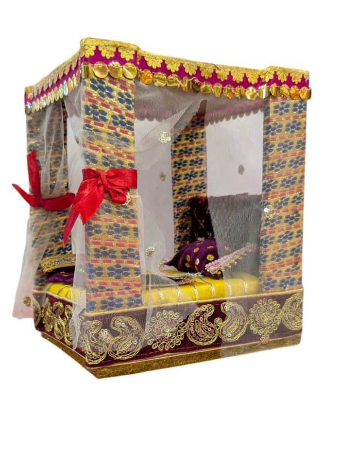 Laddu Gopal Bedroom with Net curtains – Yellow | Small – 9 inch - Image 3
