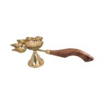 Brass Panchdeep Diya - Size 3 | Panch aarti with wooden handle