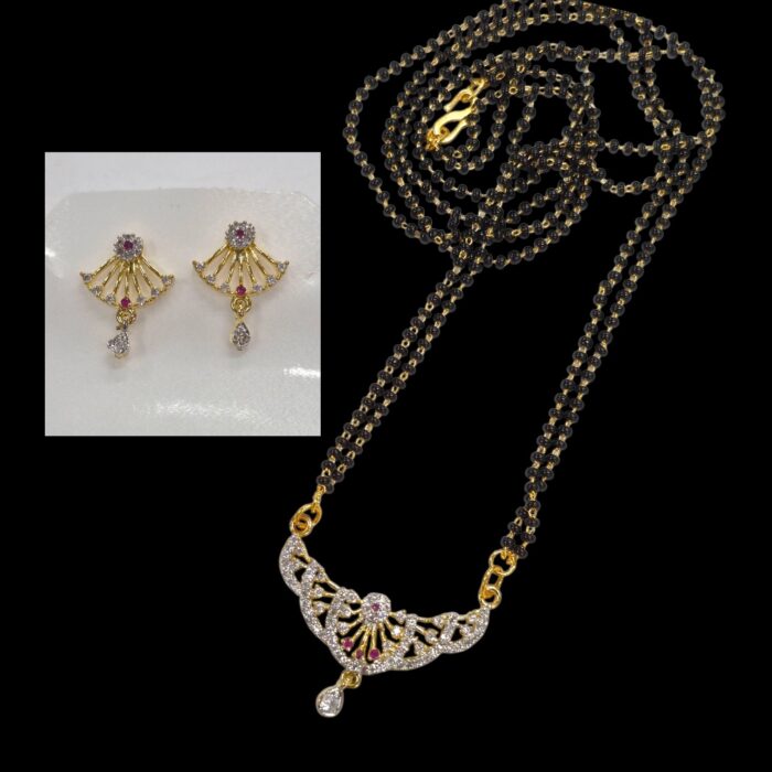 Mangalsutra with matching earring set | Gold plated mangalsutra set