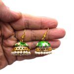 Green Meena Jhumki earrings