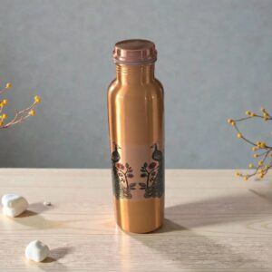 Elegant peacock printed pure copper water bottle - 1000 ml