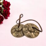 Handmade Bronze Tingsha Bell with Buddhist symbols - 6.7 cm