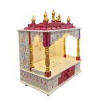 Side profile view of small home temple | Solid wood with led light and hand painted finish