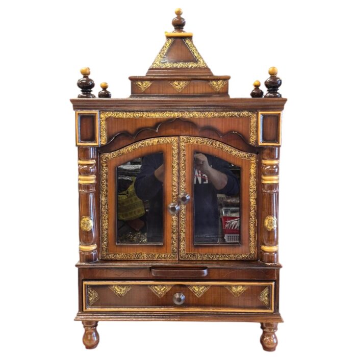 Close up of wooden Home Temple | Large pooja mandir with doors