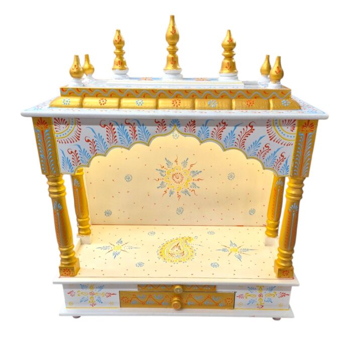 Top profile view of wooden home mandir with concealed led light