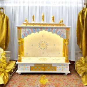 Wooden Mandir for Home | Golden & White – 24 in x 29 in x 12 in