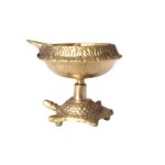 Brass kuber diya with a tortoise base