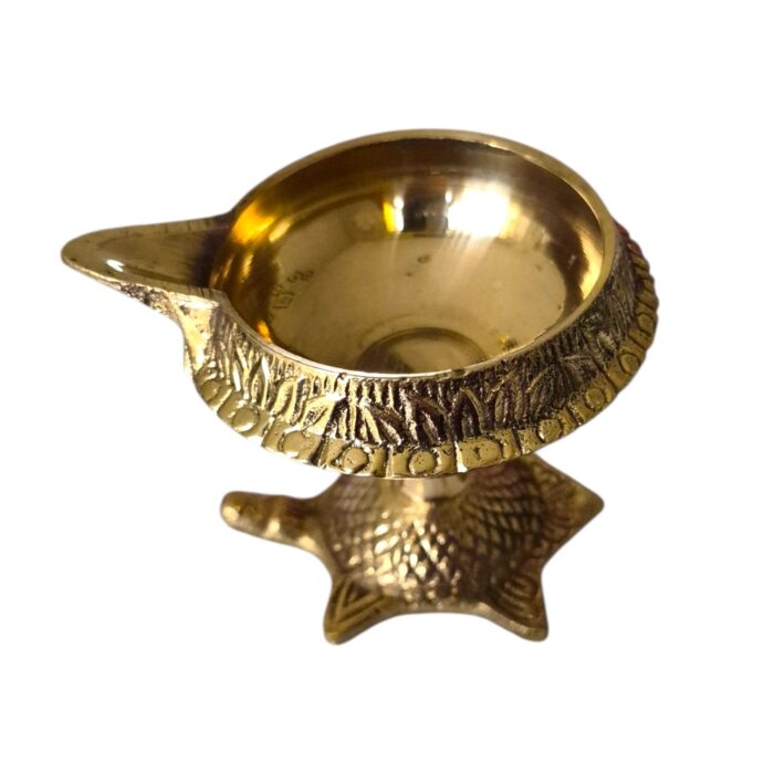 Brass kuber diya with a tortoise base