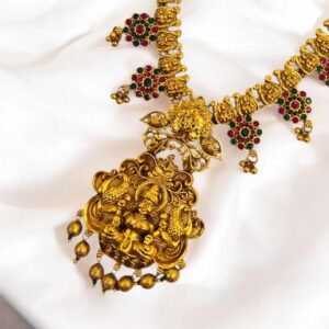 Golden antique temple necklace set with Lakshmi pendant