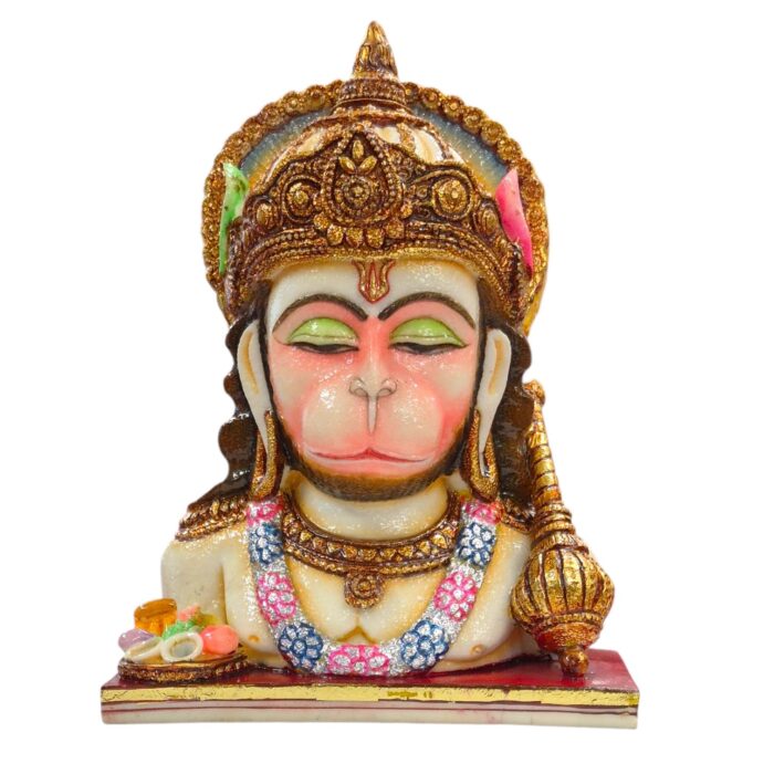Close up of Marble Hanuman Bust statue - 10 inch