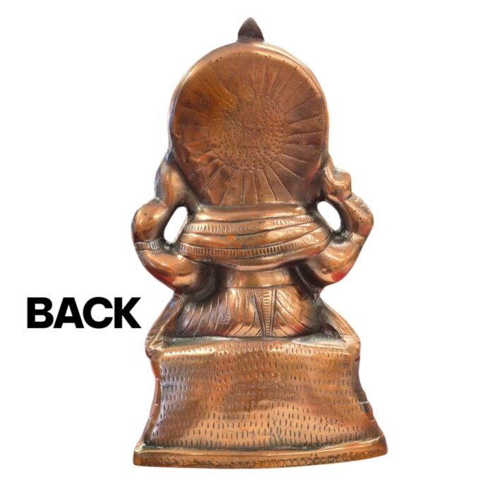 Back profile view of the metal copper Ganesh Idol