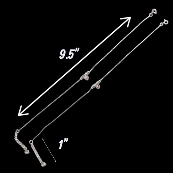 Pair of 925 Sterling Silver Anklets | Silver Anklets for Adults - 9.5 inch - Image 3