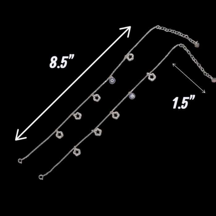 Dimensions of Pure silver anklets with rhodium finish