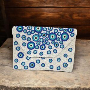 Evil Eye White Beaded Clutch Bag | Boho style Purse