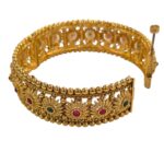 Adjustable rajwada style Kada with ruby and emerald style cuff bracelet