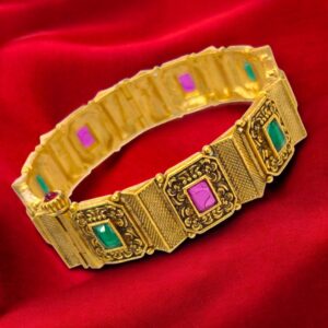 Swarnika Ratna Grande Cuff adjustable matt gold ethnic bracelet