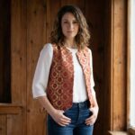 Women golden maroon brocade open front ethnic jacket | Brocade Jacket for women