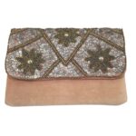 Interior cotton lining pocket of beaded envelope clutch