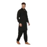 Solid Black Cotton Pathani Suit for Men | Eid wear for Men