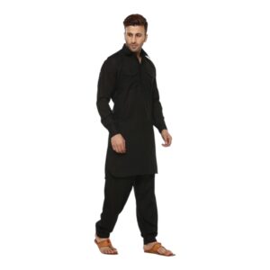 Solid Black Cotton Pathani Suit for Men | Eid wear for Men