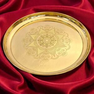 Brass pooja thali | Laser etched pital thali - 13 inch