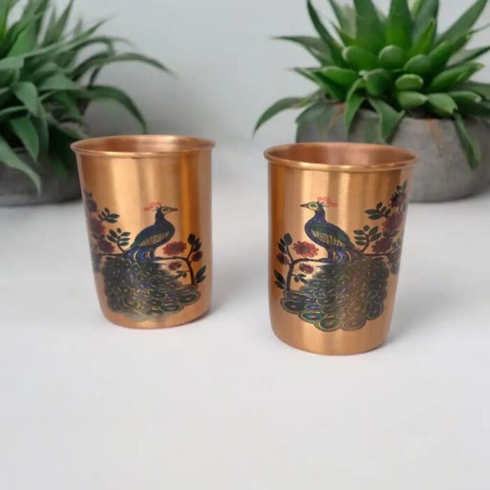 Printed Copper drinking glass | Set of 2 Copper Glass