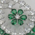 Emerald Green Earrings - Close up of the Emerald green floral stone detailing