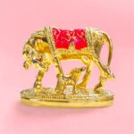 Gold plated Kamdhenu cow with calf | Annapurna Cow statue